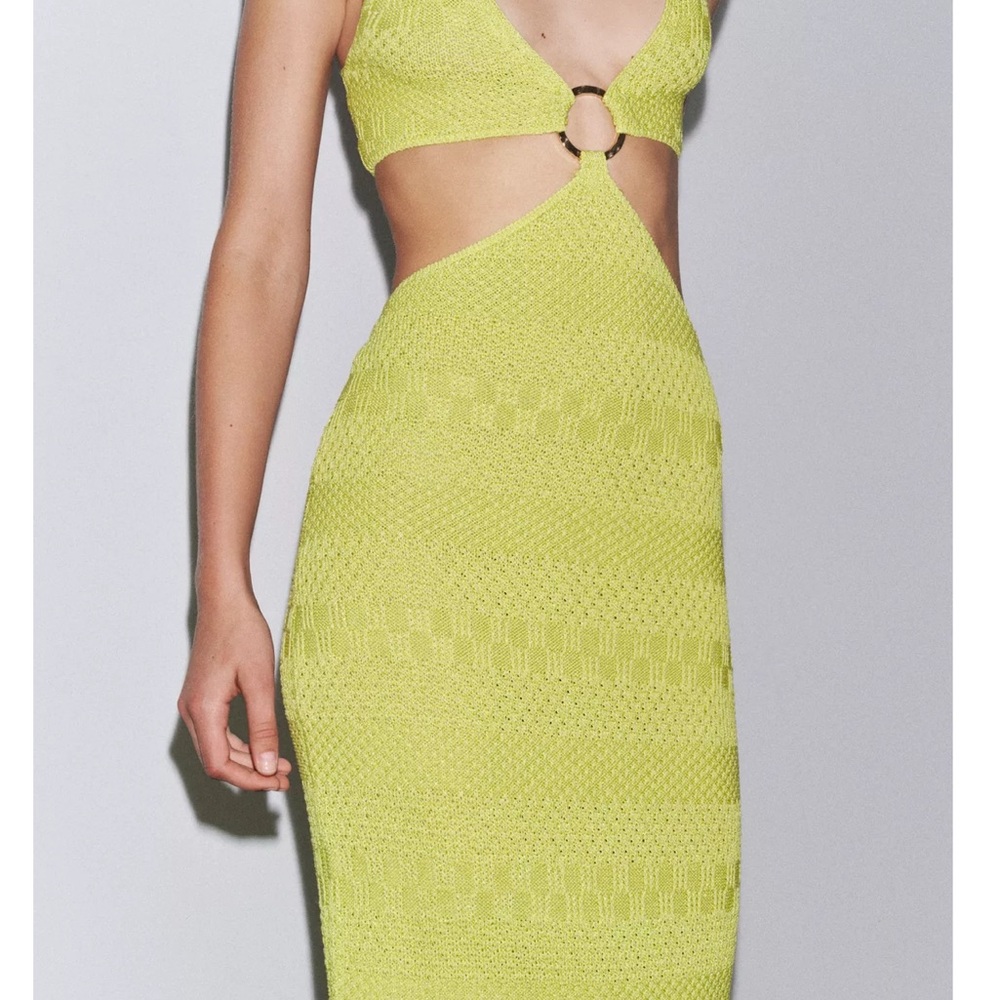 Zara Lime Green Cutout Midi Dress